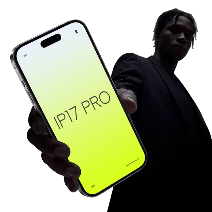 A Black man in black clothing holding a phone toward the camera with Vinci open